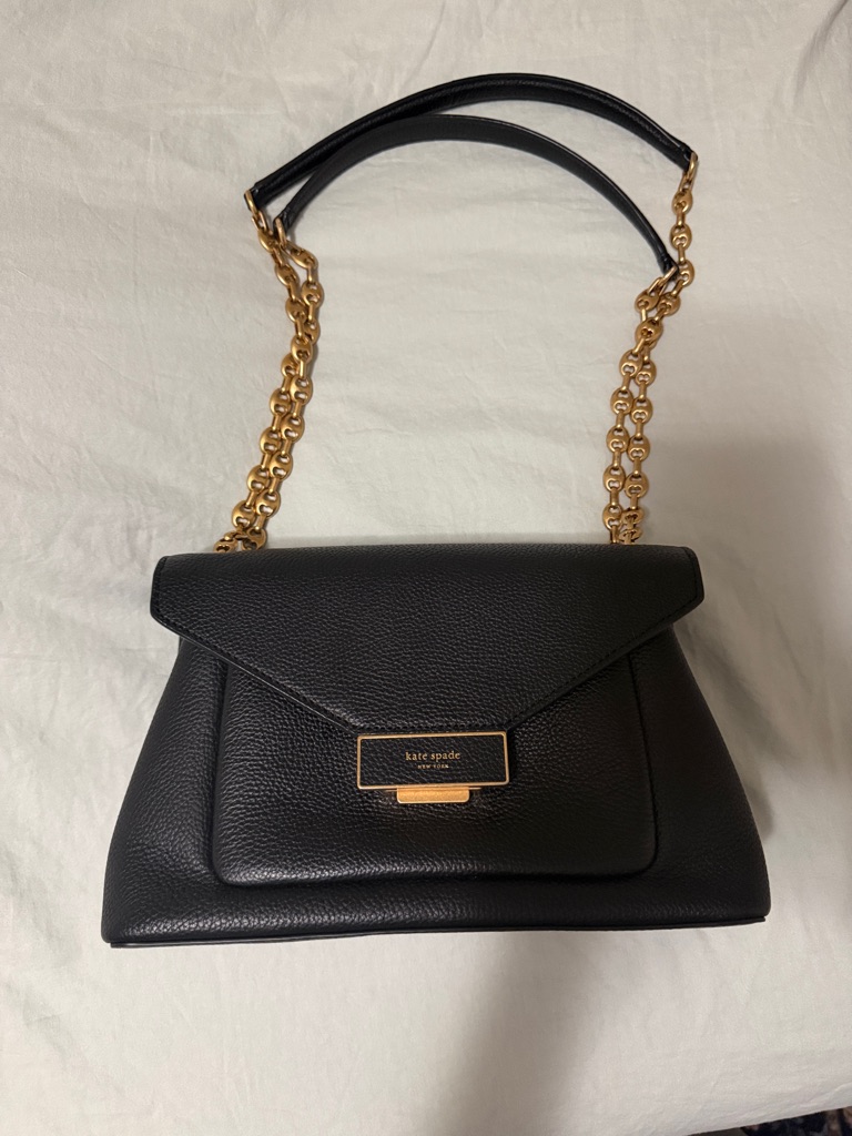 Kate Spade Black Pebbled Leather Shoulder Bag With Gold Chain